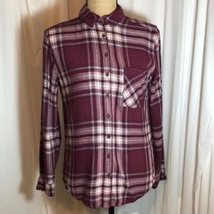 Garage Maroon Cream Plaid Flannel Button Down S